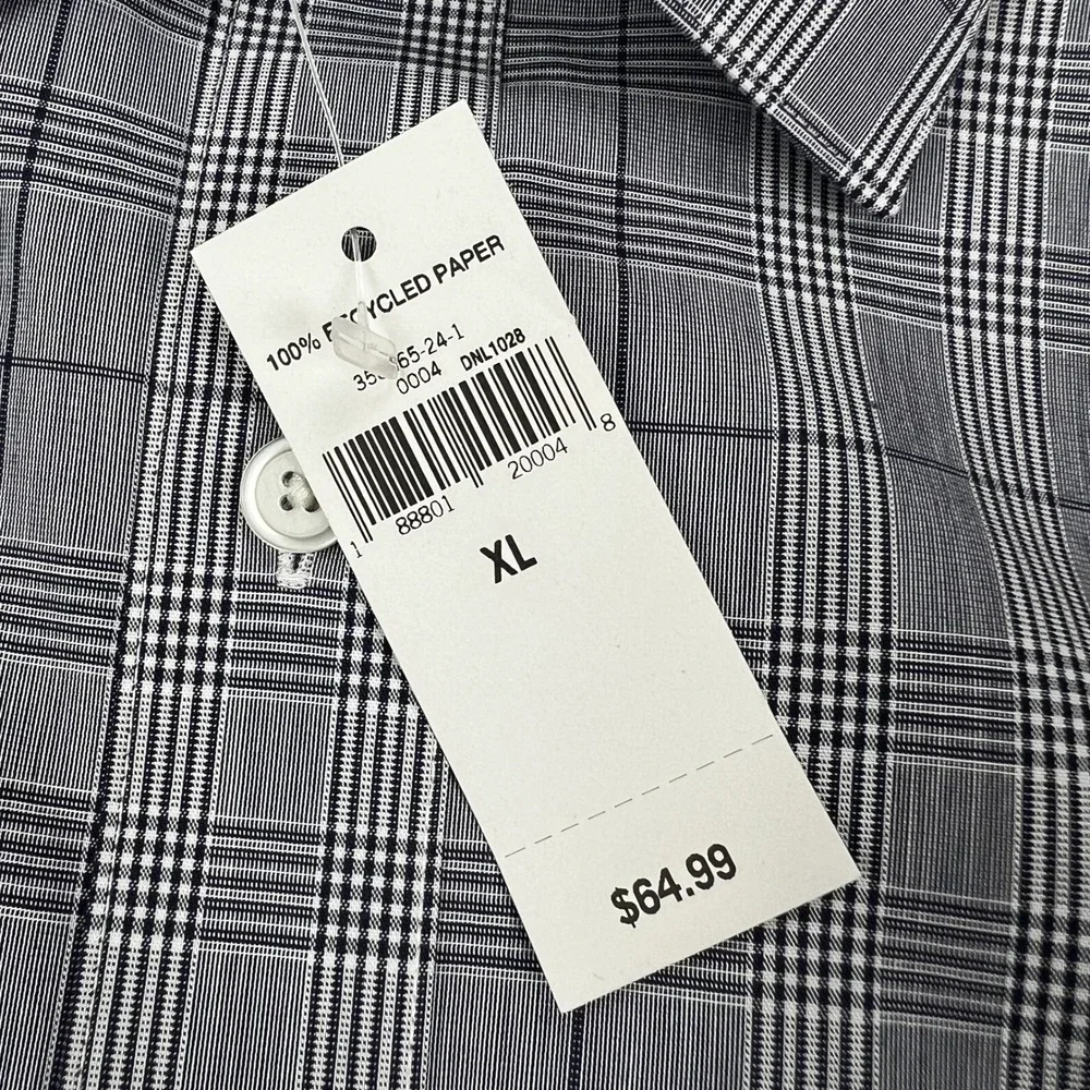 Banana Republic Mens XL Non-Iron Standard Fit Shirt Grey Blue Glen Plaid NWT